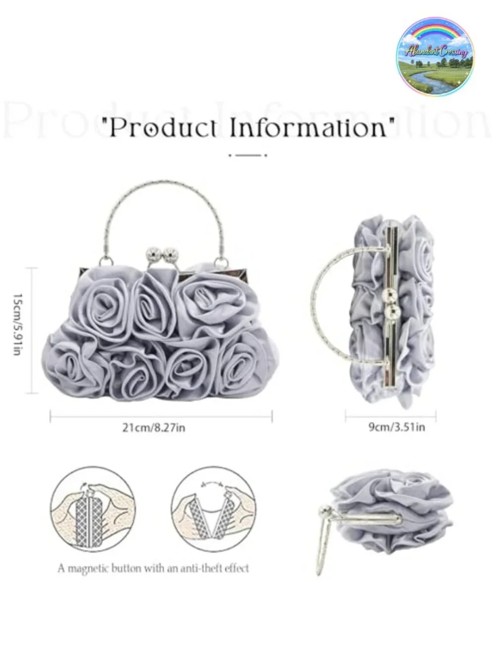 Evening Clutch Bag Floral Satin Small Purse with Detachable Strap Wedding Party